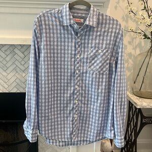 Men’s blue and white button down dress shirt
